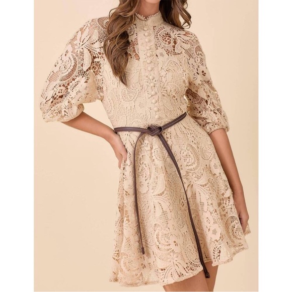 Zimmermann Waverly Lace Minidress in Cream Beige Size AU 2 / US 8 - Picture 8 of 13
